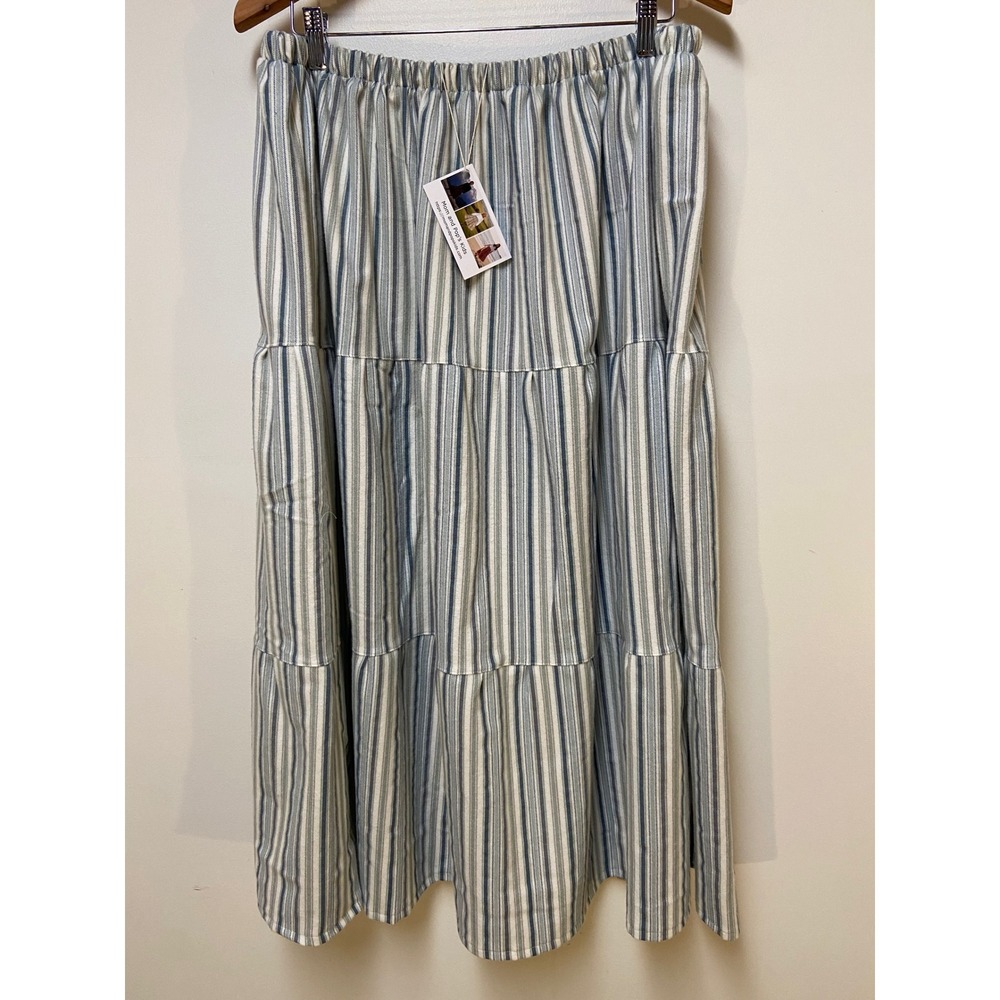 Women Flannel Mom and Pop's Kids Maxi Skirt Large Blue Striped Tiered Handmade
